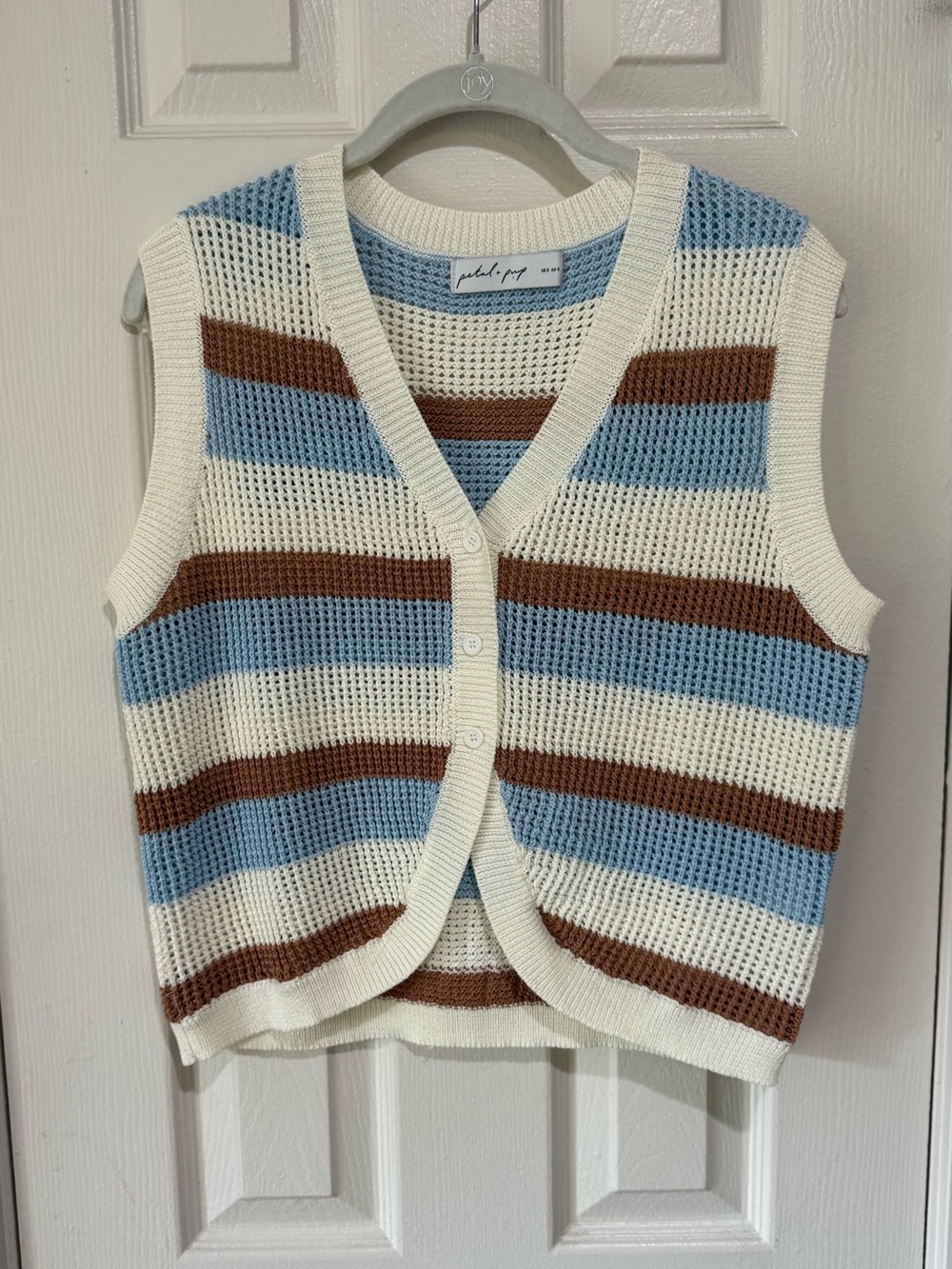Petal & Pup Cream, Blue & Brown Striped Knit Button Vest